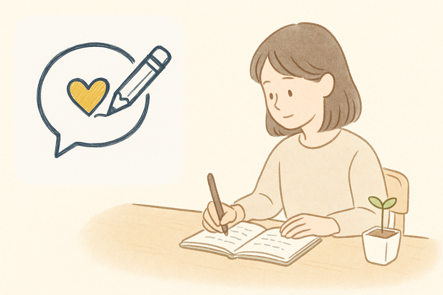 日記を書いている穏やかなイラスト